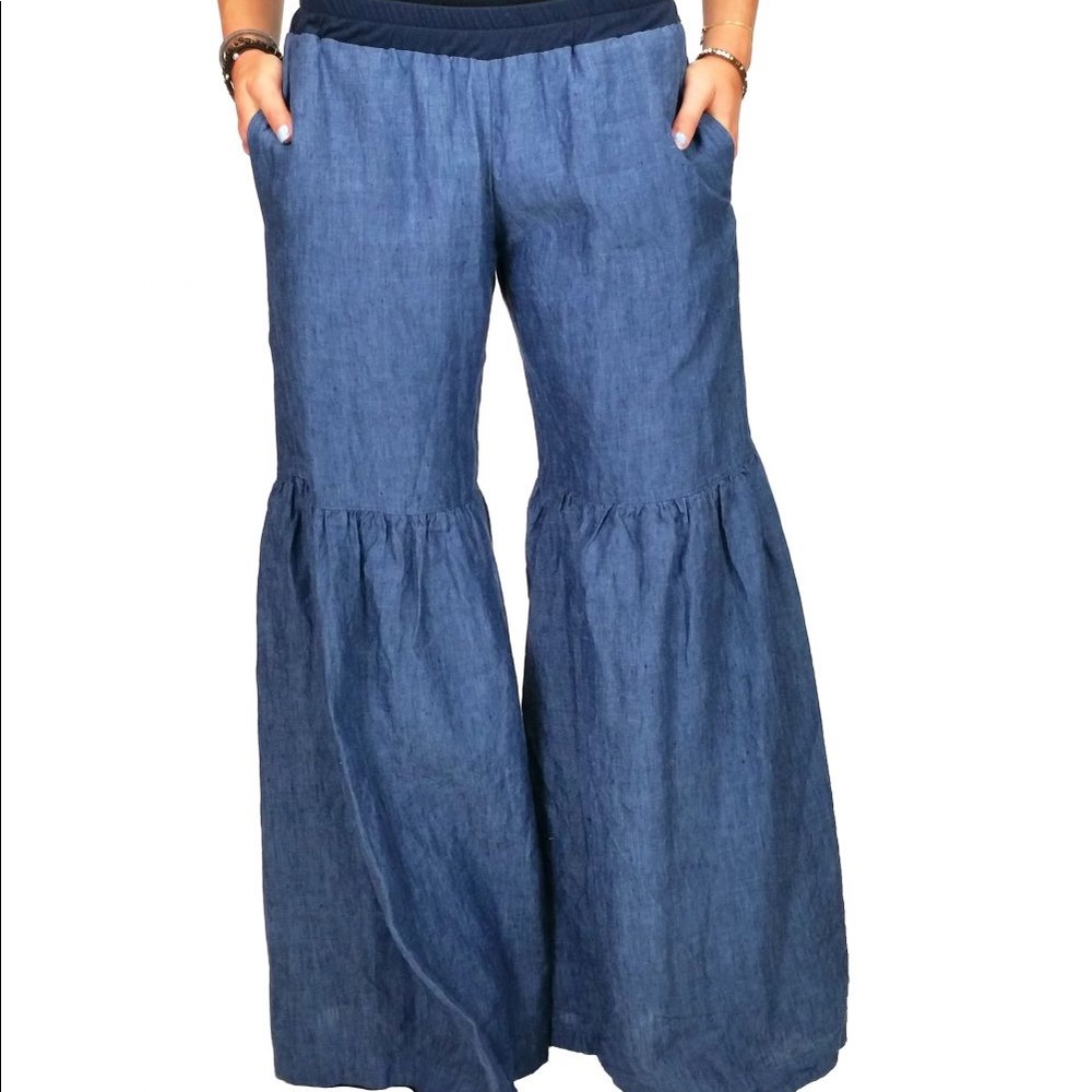 Ivy Jane wide leg, ruffle palazzo pants M denim